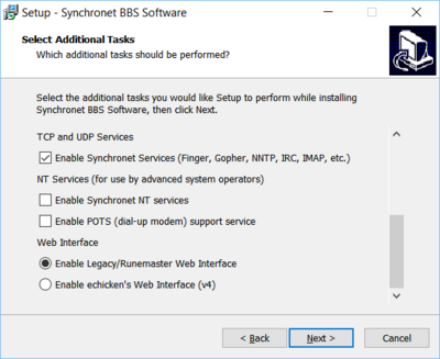 Synchronet for Windows install additional tasks