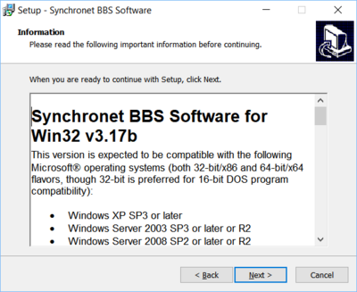 Synchronet for Windows install instructions