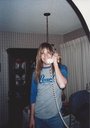 Rob, at home on the phone, 1986